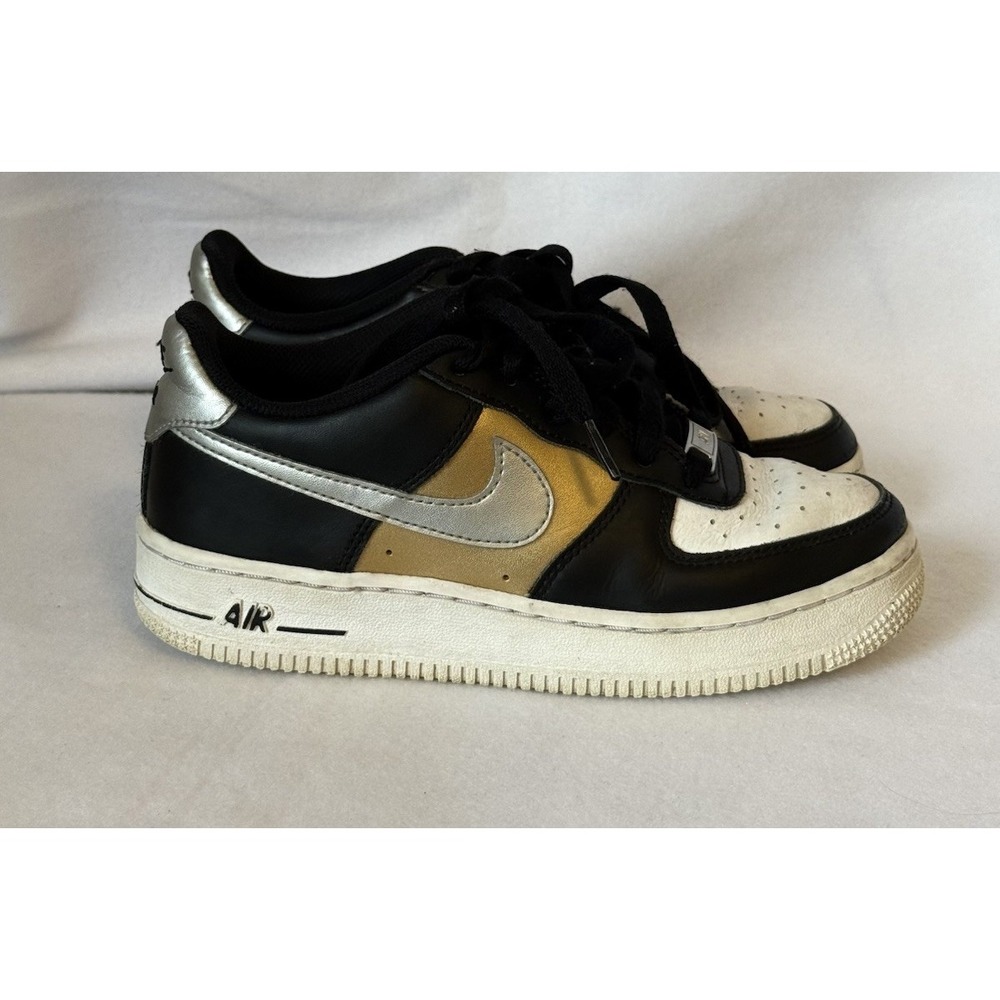 Nike Air Force 1 Low GS Black Metallic Gold Silver HV0937-010 Kids Size 3.5Y